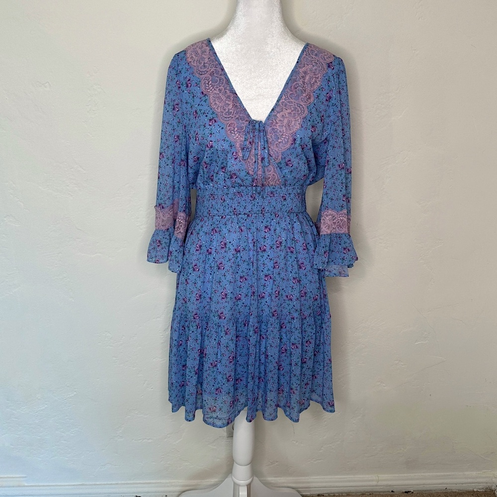 NWT- Blue Floral and Lace Betsey Johnson Mini Dress